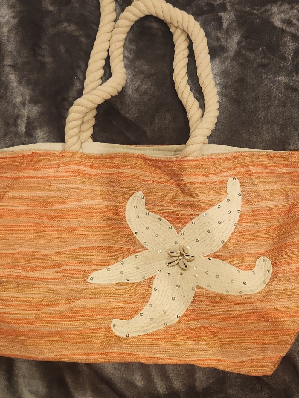 Orange Beach Tote Bag with Starfish Accent